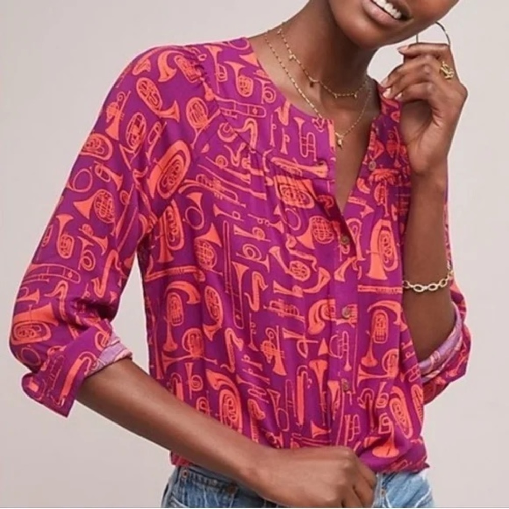 NWT *22 of 52 Conversations* by *ANTHROPOLOGIE* Blouse…*Toot Your Horn*… Size: 4